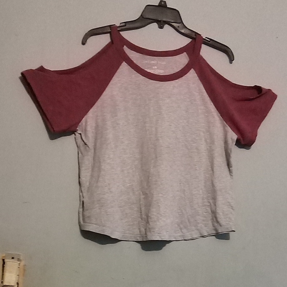 Aeropostale Cold Shoulder Tee - Gray and Burgundy